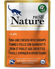 Prime Nature Паучи Тунец с курицей и креветками в желе для кошек