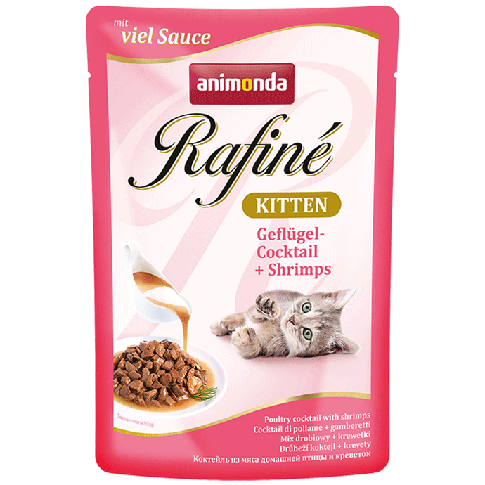 Консервы Rafine Soupe Kitten (коктейль из мяса дом. птицы и креветок) для кошек и котят
