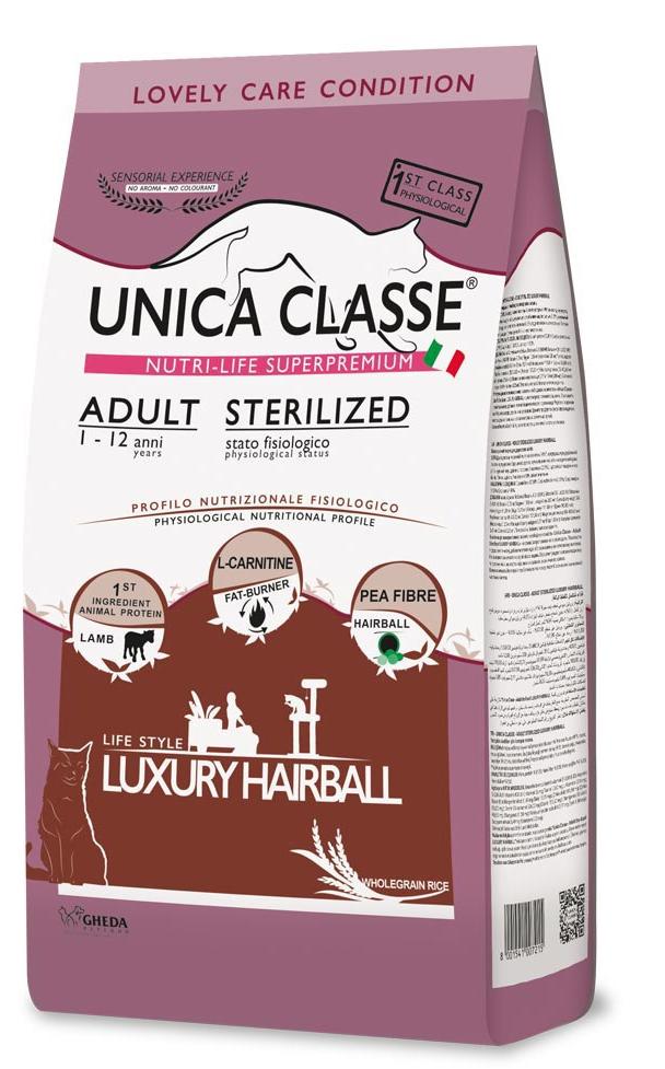 Сухой корм Unica Classe Adult Sterilized Luxury Hairball (Ягненок) для кошек и котят