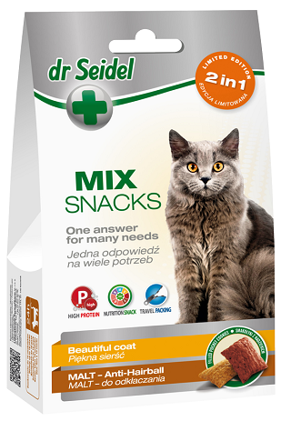 Лакомство Dr. Seidel Snacks Микс 2в1 Лакомство для кошек для красивой шерсти и для вывода шерсти для кошек и котят