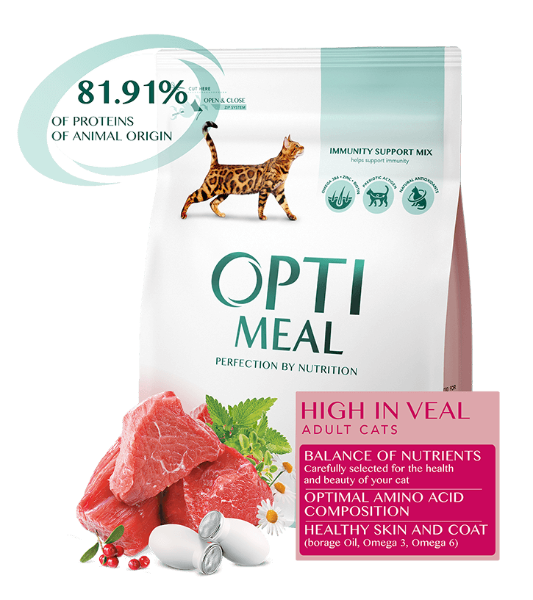 Сухой корм Optimeal для взрослых кошек (Телятина) для кошек и котят