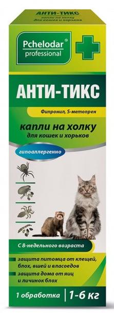 Pchelodar АНТИ-ТИКС капли на холку для кошек и хорьков
