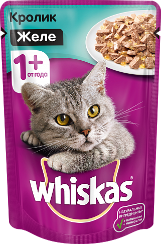 Консервы Whiskas желе с кроликом для кошек и котят