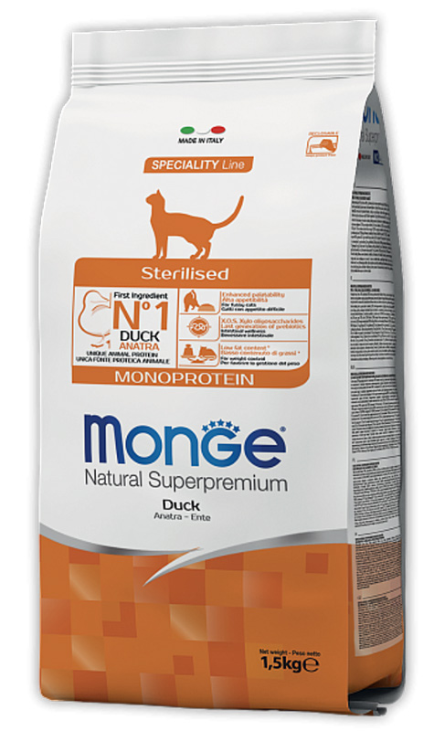 Сухой корм Monge Cat Monoprotein Sterilized (Утка) для кошек и котят