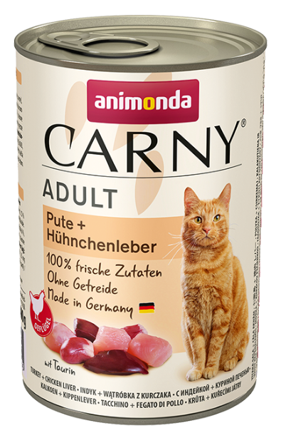 Консервы Carny Adult (с индейкой и куриной печенью) для кошек и котят