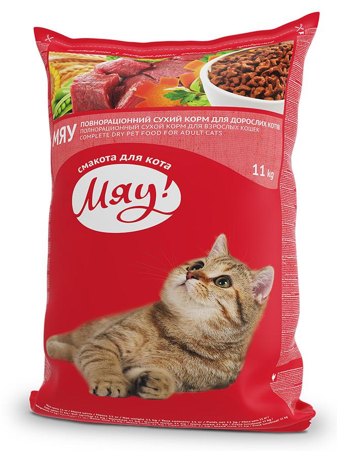 Сухой корм Мяу! для взрослых кошек (Мясо, рис, овощи) для кошек и котят