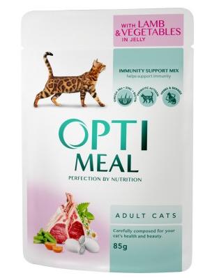 Консервы Optimeal для кошек с ягненком и овощами в желе для кошек и котят