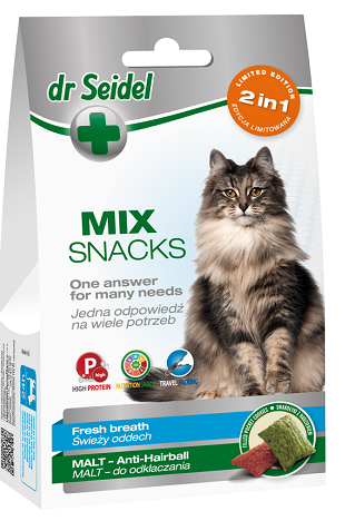 Лакомство Dr. Seidel Snacks Микс 2в1 Лакомство для кошек для свежего дыхания и для вывода шерсти для кошек и котят