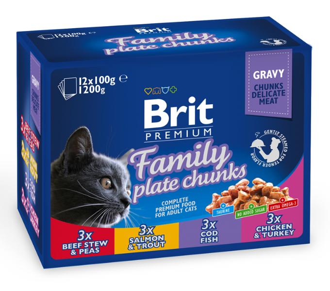 Консервы Brit Premium Cat Family Plate Chunks, 12х100 г для кошек и котят