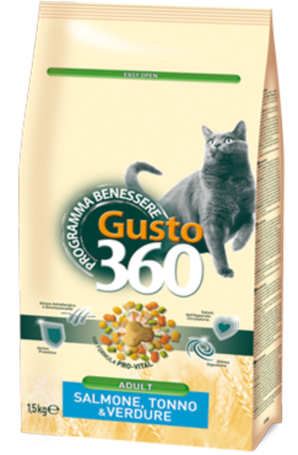Сухой корм Gusto 360 для кошек (Лосось/тунец/овощи) для кошек и котят