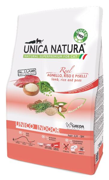 Сухой корм Unica Natura Unico Indoor (Ягненок, рис, горох) для кошек и котят