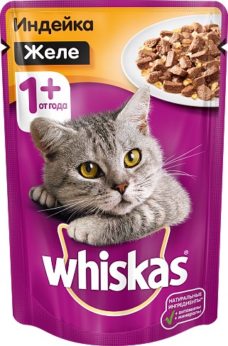 Консервы Whiskas желе с индейкой для кошек и котят