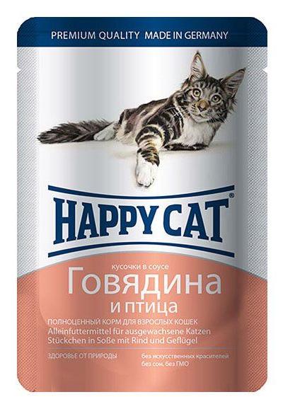 Консервы Happy Cat Пауч Говядина Птица для кошек и котят