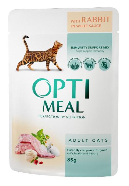Консервы Optimeal для кошек с кроликом в белом соусе для кошек и котят