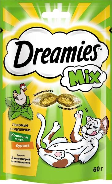 Лакомство Dreamies Подушечки для кошек с кошачьей мятой и курицей для кошек и котят