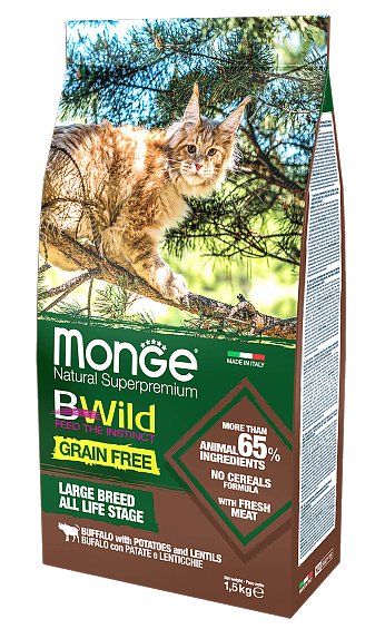 Сухой корм Monge Cat Bwild Grain Free Large Breed (Буйвол) для кошек и котят