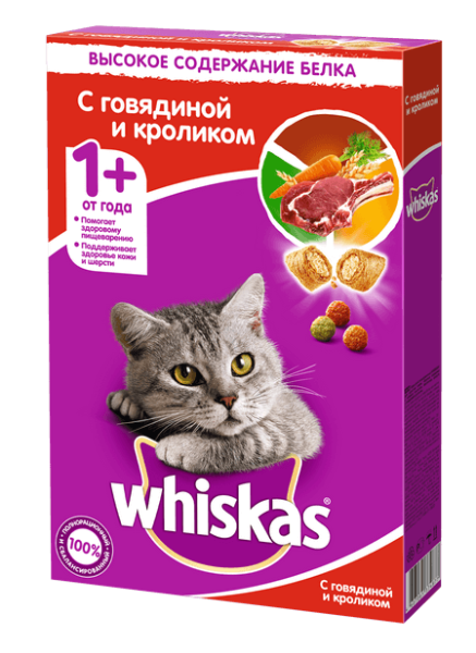 Сухой корм Whiskas для взрослых кошек (Говядина и кролик) для кошек и котят