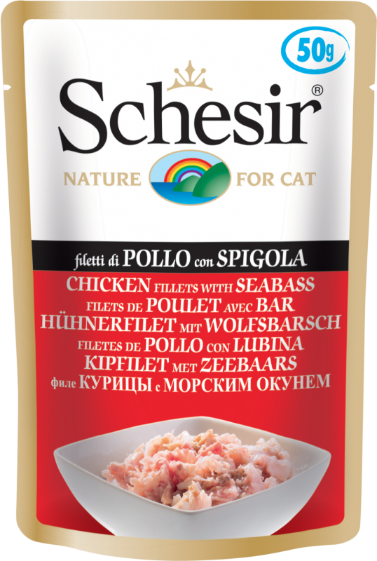 Консервы Schesir Chicken Seabass (Цыпленок, окунь) для кошек и котят
