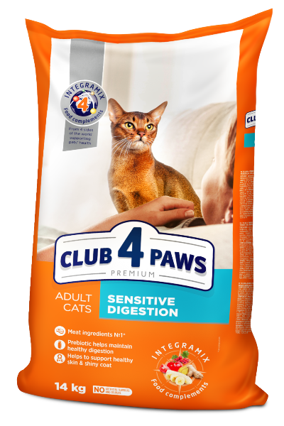 Сухой корм Club 4 Paws для взрослых кошек с чувств. пищеварением для кошек и котят