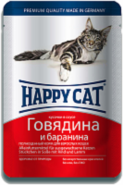Консервы Happy Cat Пауч Говядина Баранина для кошек и котят