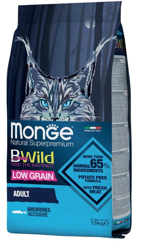 Сухой корм Monge Cat Bwild Low Grain Adult (Анчоус) для кошек и котят