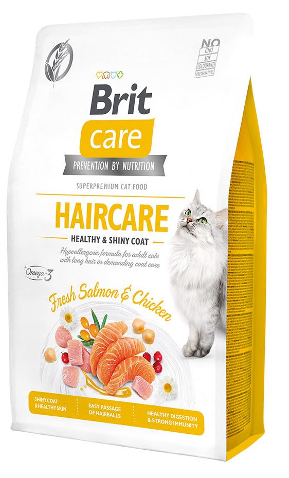 Сухой корм Brit Care Cat GF Haircare Healthy & Shiny Coat (Лосось, курица) для кошек и котят