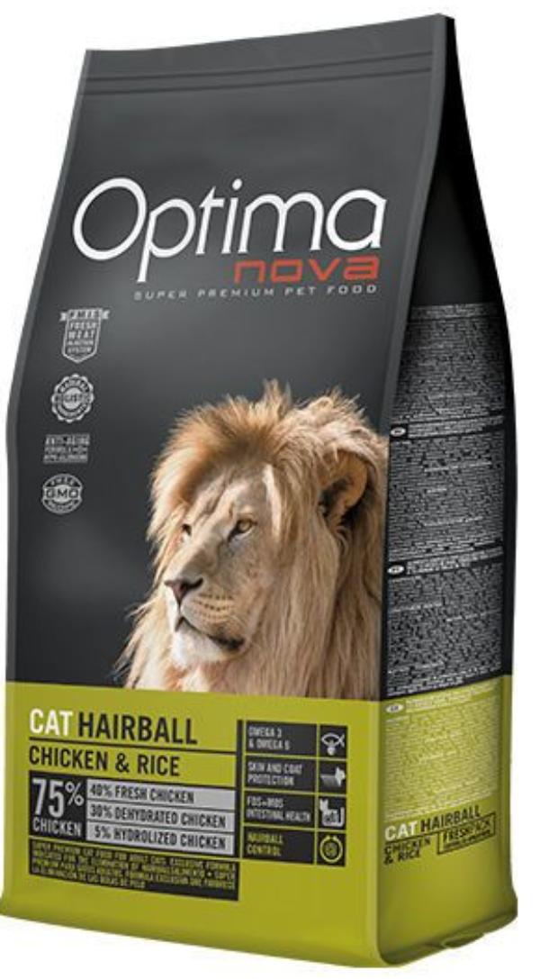 Сухой корм Optima Nova Cat Hairball (Курица и рис) для кошек и котят