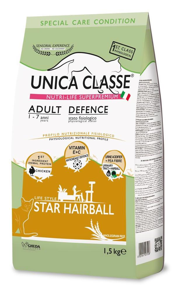 Сухой корм Unica Classe Adult Defence Star Hairball (Курица) для кошек и котят