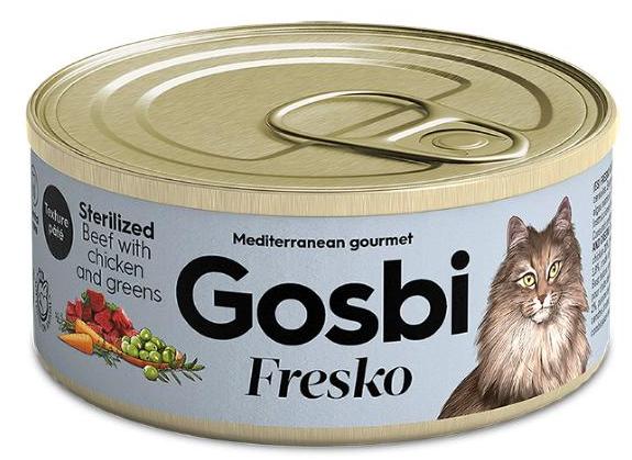 Консервы Gosbi Fresko Sterilized (Говядина, курица, зелень) для кошек и котят