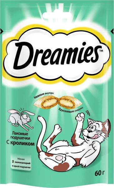 Лакомство Dreamies Подушечки для кошек с кроликом для кошек и котят
