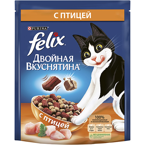 Сухой корм Felix Двойная вкуснятина для кошек (Птица) для кошек и котят