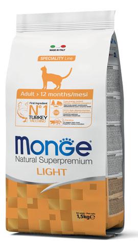 Сухой корм Monge Cat Adult Light (Индейка) для кошек и котят