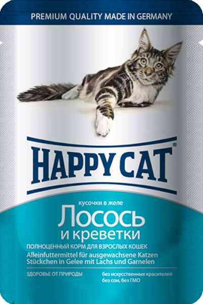 Консервы Happy Cat Пауч Лосось Креветки для кошек и котят