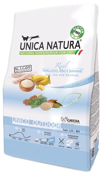 Сухой корм Unica Natura Unico Outdoor (Треска, рис, банан) для кошек и котят