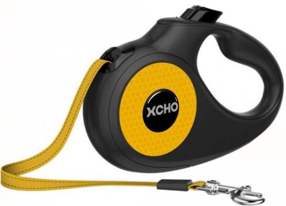 XCHO Поводок-рулетка светоотражающая, лента, черный/оранжевый