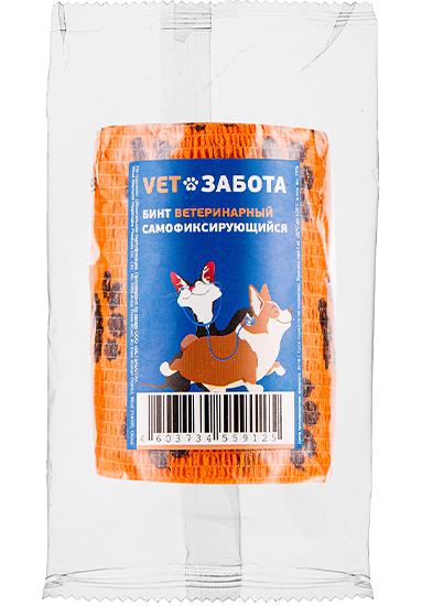 VETЗАБОТА Бинт ветеринарный самофиксирующийся, оранжевый с лапками