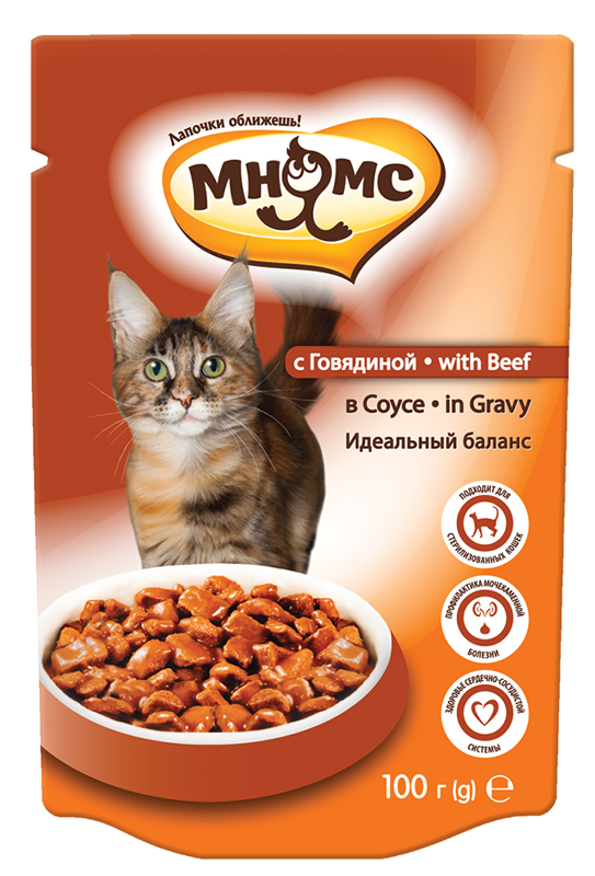 Консервы Мнямс Паучи с говядиной (соус) для кошек и котят