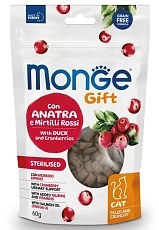 Monge Gift Sterilised Хрустящие подушечки с начинкой с уткой и клюквой