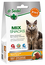 Dr. Seidel Snacks Микс 2в1 Лакомство для кошек  для красивой шерсти и для вывода шерсти
