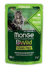 Monge Пауч BWild GF Sterilised Cat (Кабан, овощи)