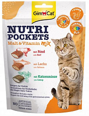 Gimcat Лакомство Nutri Pockets Malt-Vitamin Mix (Говядина, рыба, кошачья мята)