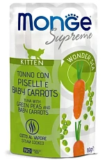 Monge Supreme Kitten Пауч с тунцом, зелёным горошком и мини-морковью