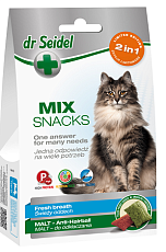 Dr. Seidel Snacks Микс 2в1 Лакомство для кошек для свежего дыхания и для вывода шерсти