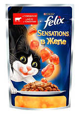 Felix Sensations для кошек (Говядина с томатами в желе)