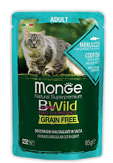 Monge Пауч BWild GF Sterilised Cat (Треска, овощи)