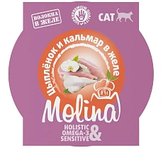 Molina Консервы для кошек (Цыпленок и кальмар в желе)
