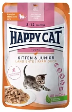 Happy Cat Kitten & Junior Кусочки в соусе (Утка)