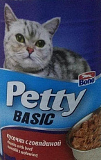Консервы Bono Petty для кошек, кусочки говядины