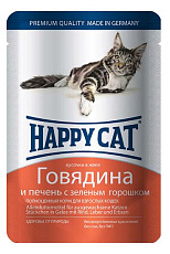 Happy Cat для взрослых кошек (Говядина, печень, горошек)